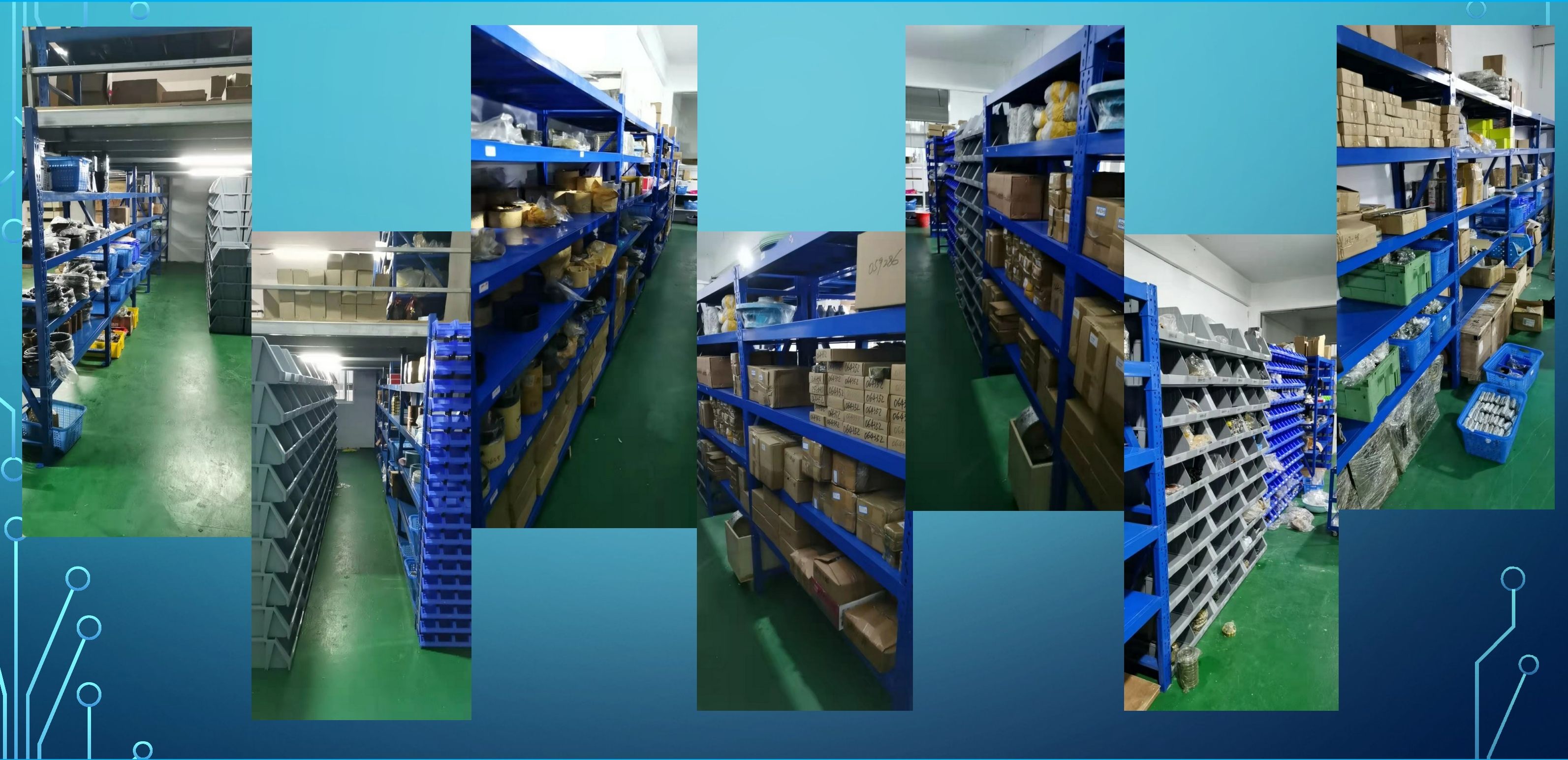 Elegant Ship Spares warehouse interior with indexed blue shelving